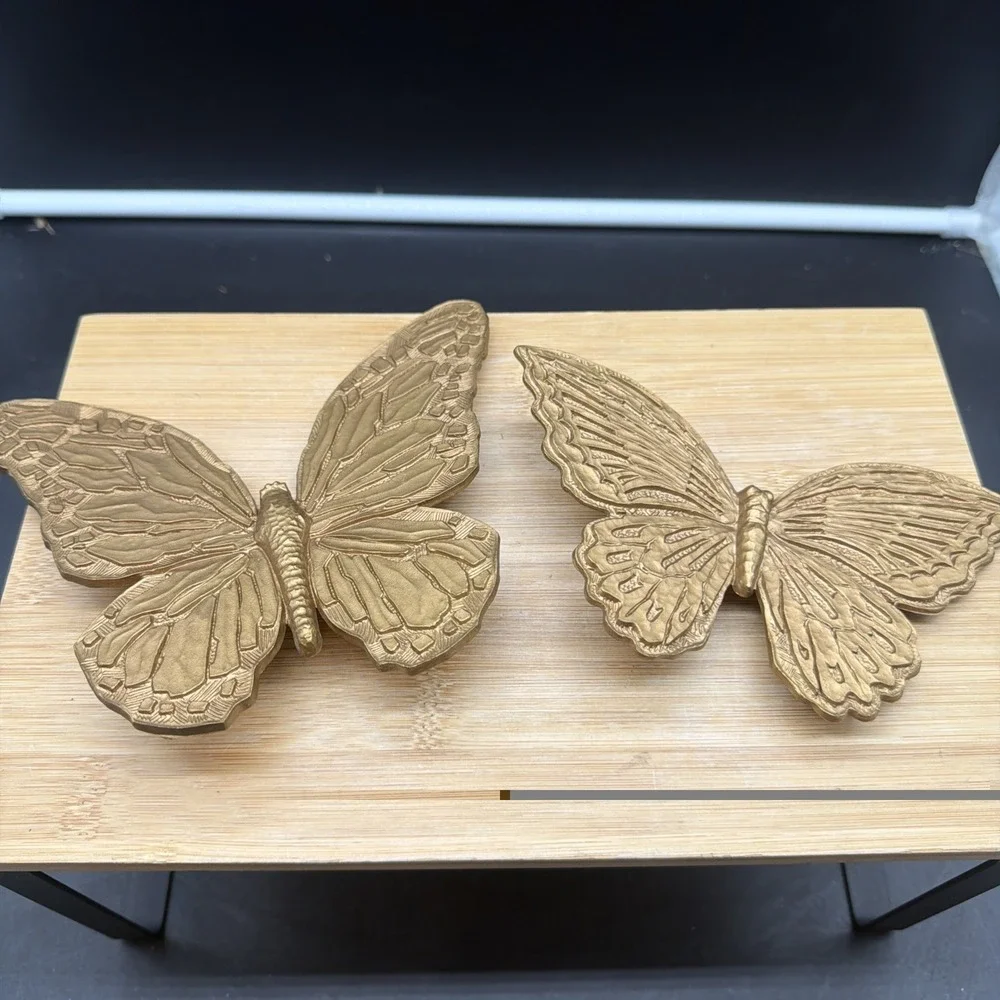 Vintage Homco Gold Plastic Butterfly Wall Decor Set of Butterflies T7040 1971